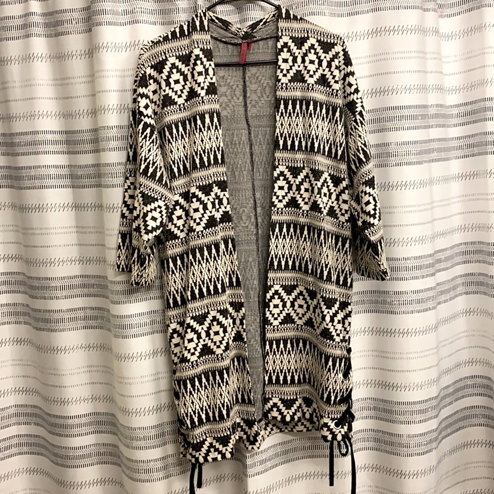 Open black and white cardigan